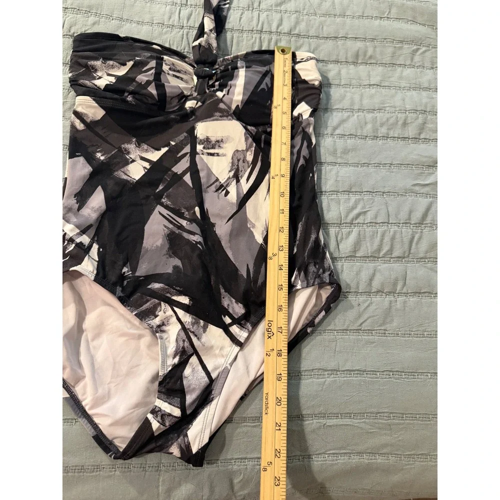 Michael Kors Womens Abstract Print Halter One Piece Swimsuit Black White Grey 12